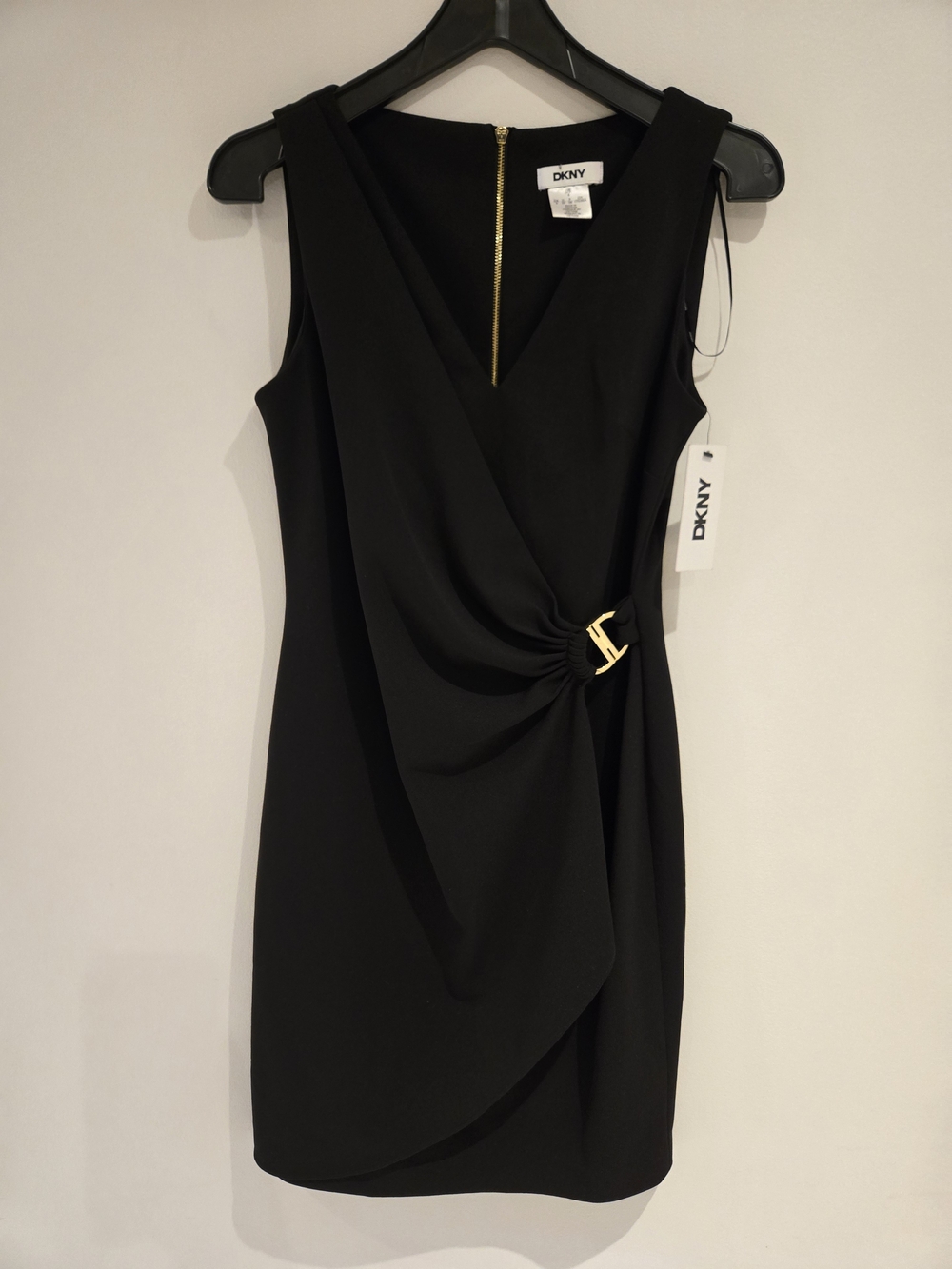 DKNY Black Sleeveless Draped Sheath Dress